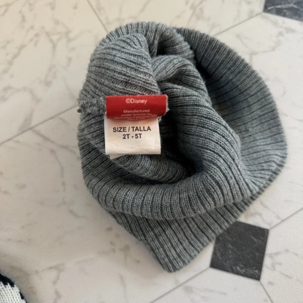 Disney Mickey Mouse Striped Beanie Gray Red Black Kids‎ 2T–5T Knit Hat